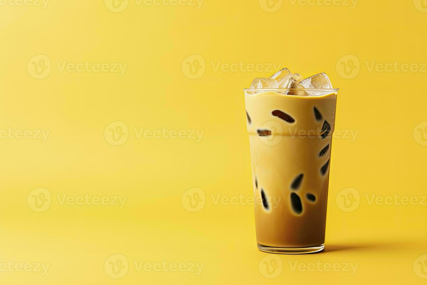 ai generado con hielo latté en amarillo antecedentes. ai generado foto