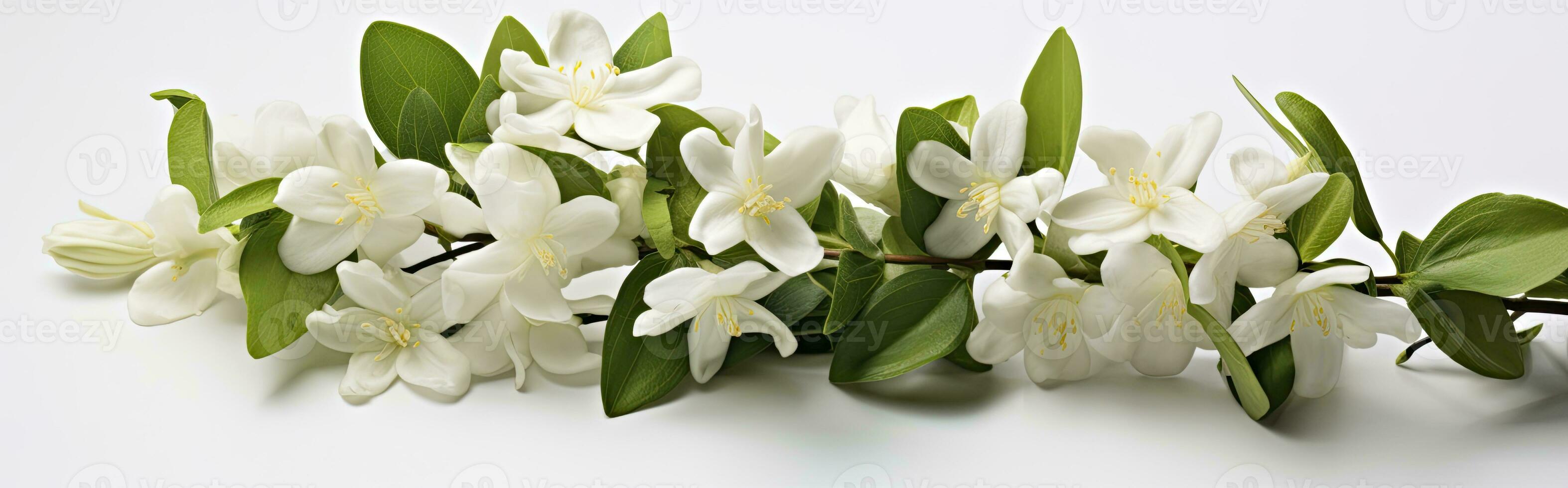 AI generated Jasmine flowers on white surface. AI Generated photo