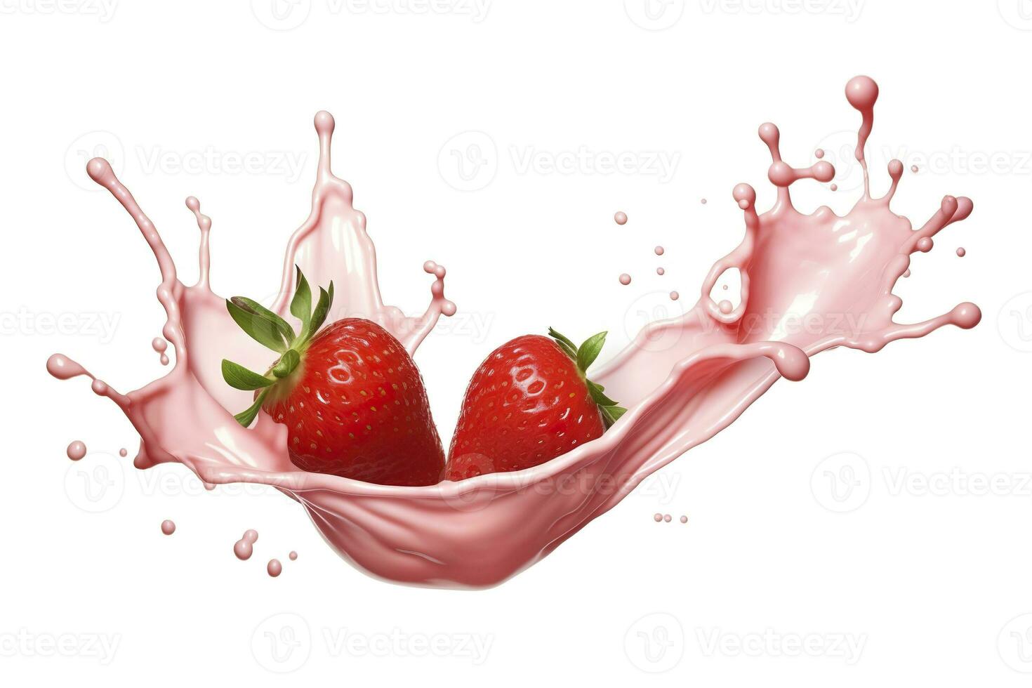 AI generated milk or yogurt splash with strawberries isolated on white background, 3d rendering. AI Generated photo