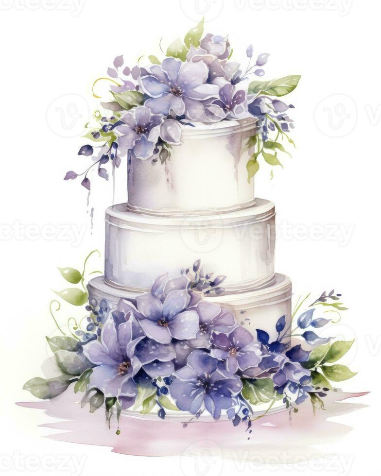 AI generated Watercolor wedding cake isolated on white background.  AI Generated photo