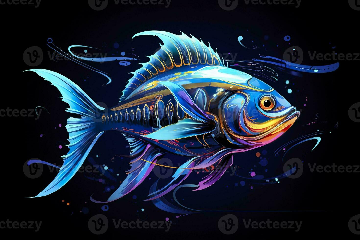 AI generated 3d rendering. fish on black background. Generative AI photo