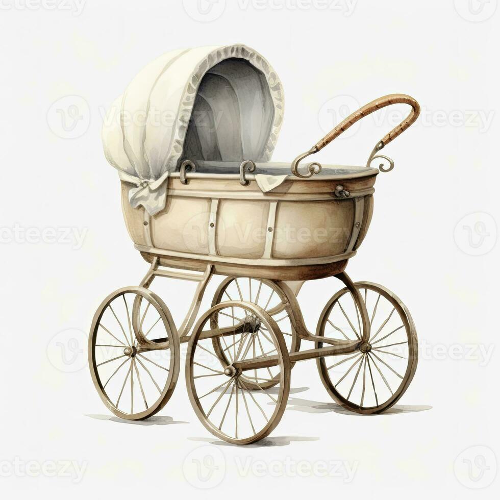 AI generated Watercolor Baby carriage Clipart on white background. AI Generated photo