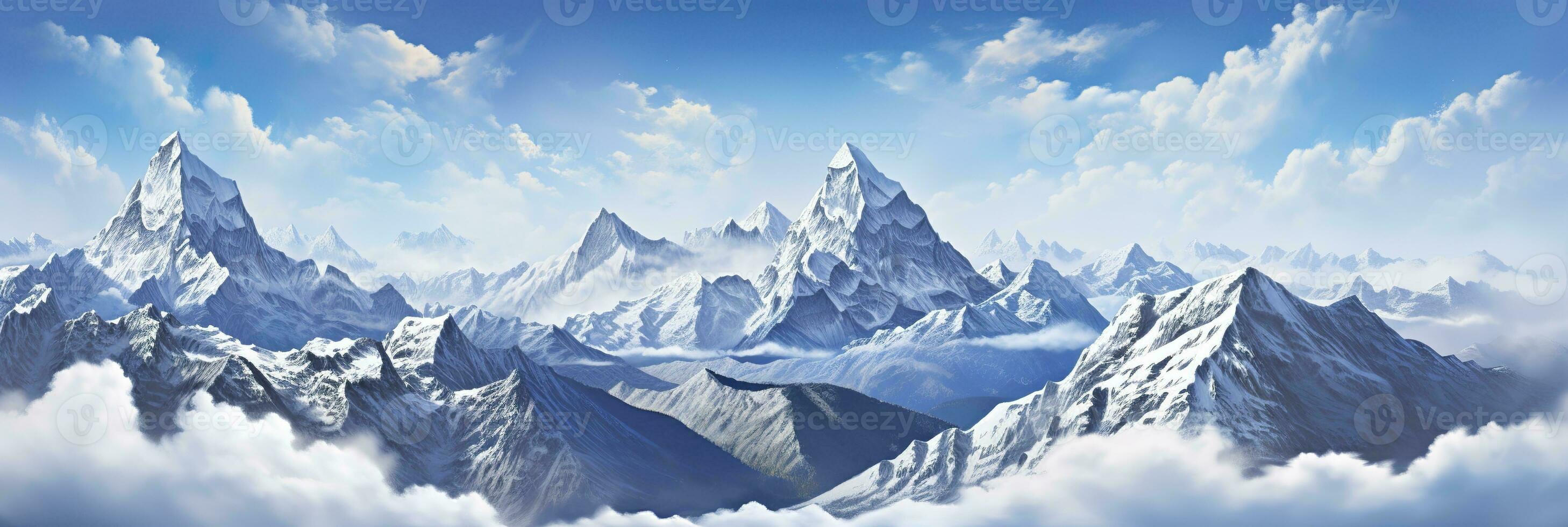 AI generated The beauty of a majestic and snow capped mountain range, with rugged peaks, AI Generative photo