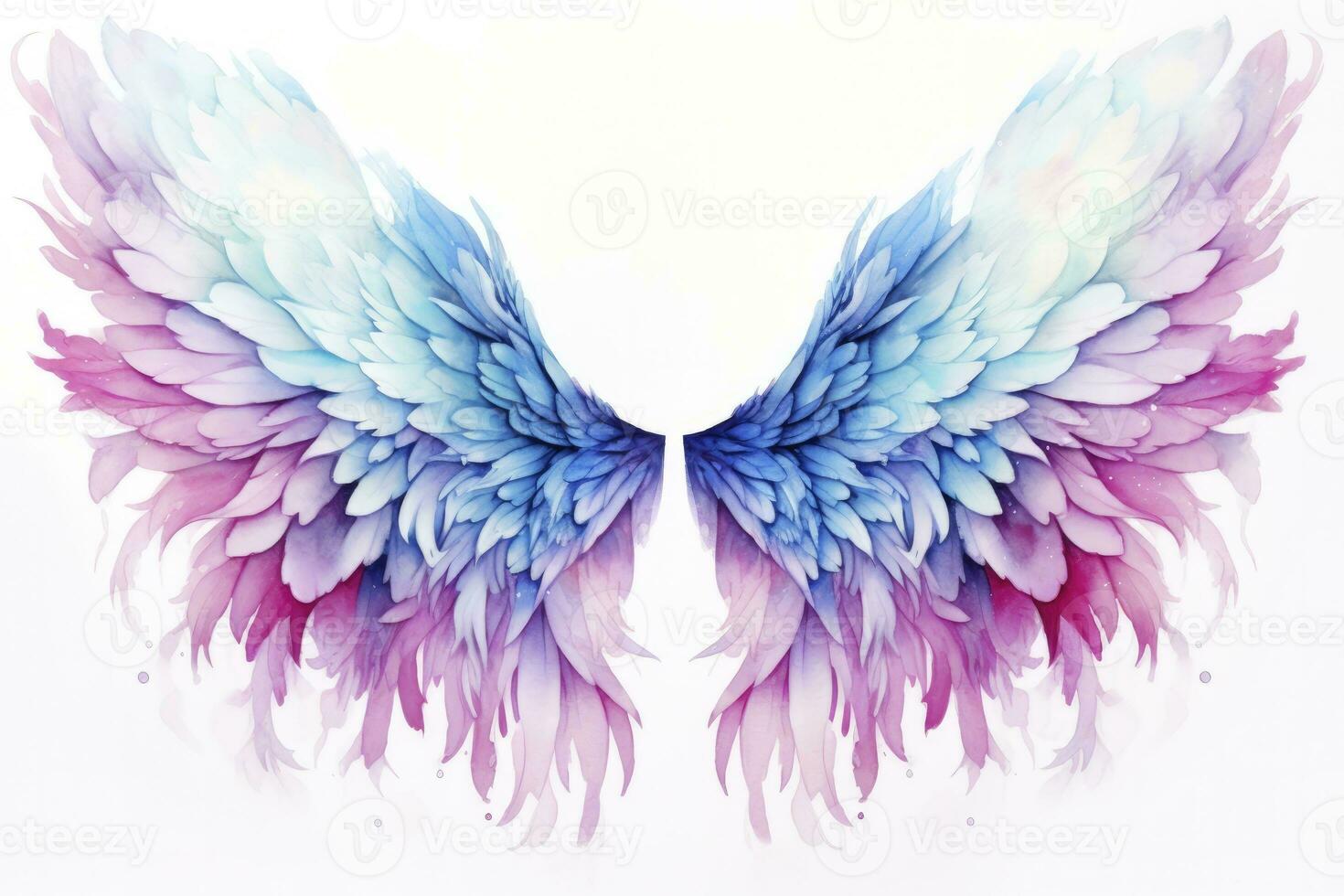 AI generated Beautiful magic watercolor blue pink wings. AI Generated photo