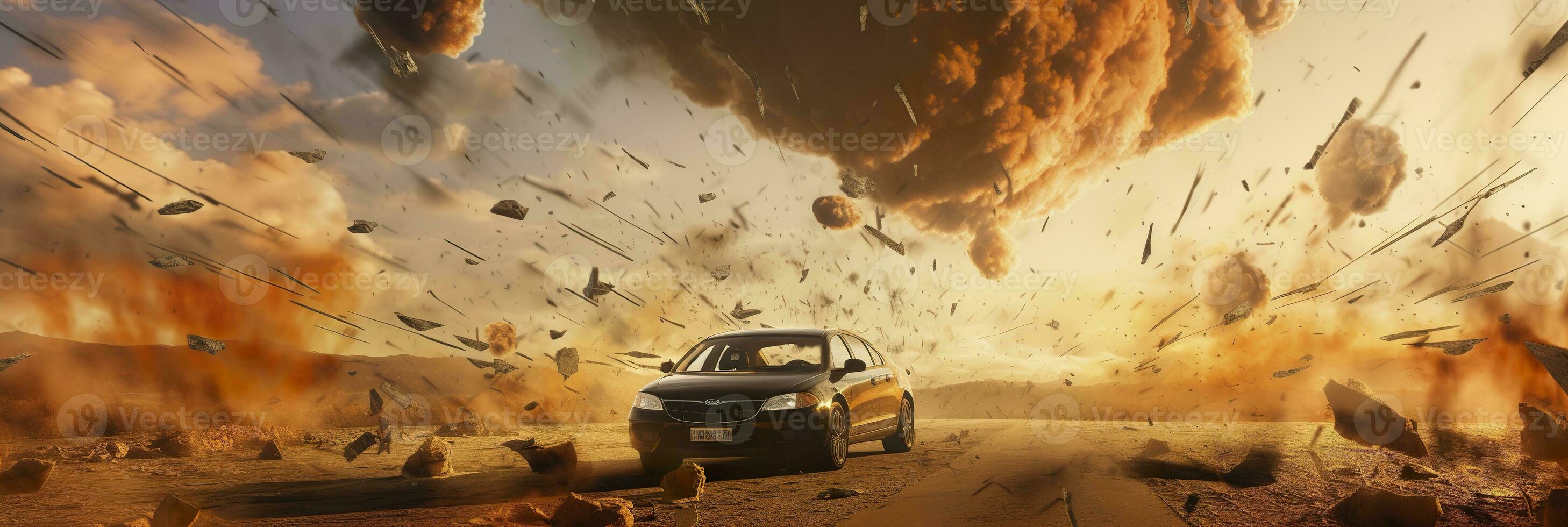 AI generated cars World collapse, doomsday scene, digital painting, digital illustration. AI Generative photo