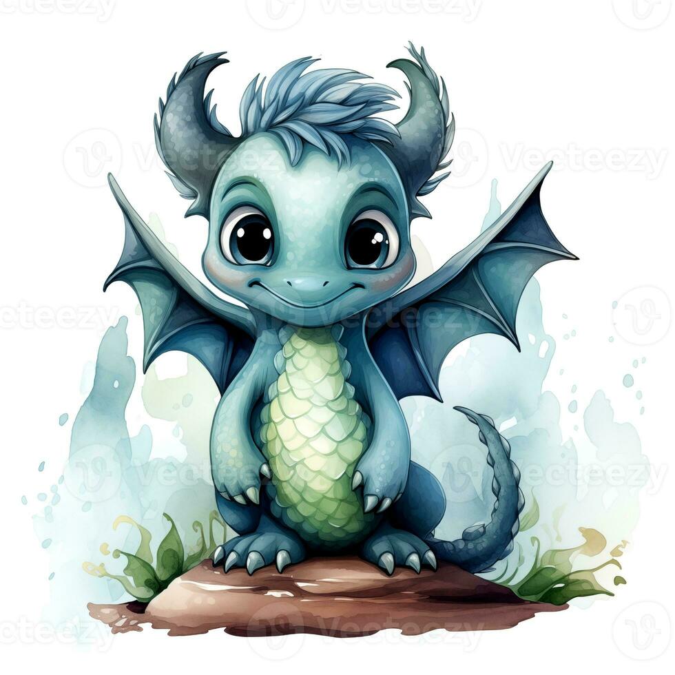 AI generated Cute Watercolor Dragon. TShirt Sticker. AI generated. photo