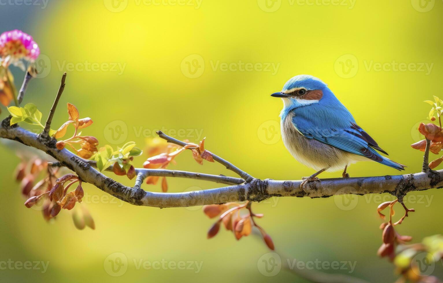 AI generated Cute little bird with a  nature background.  AI Generated. photo