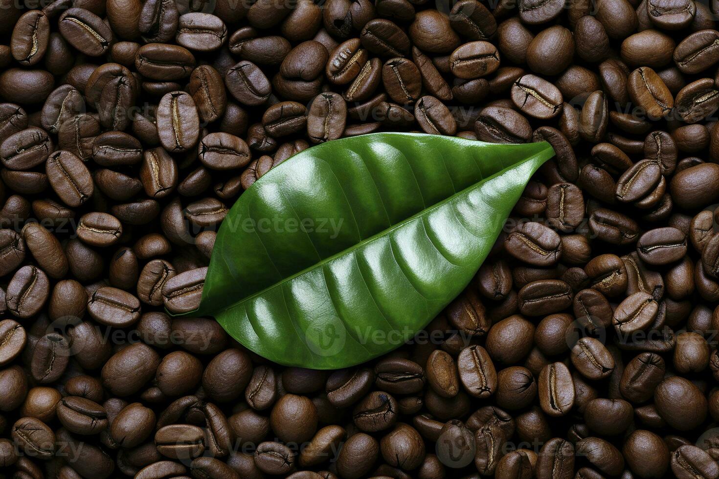 AI generated Green leaves with coffee beans as background. AI Generated photo