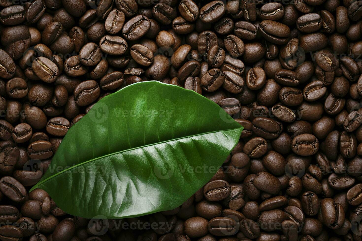 AI generated Green leaves with coffee beans as background. AI Generated photo