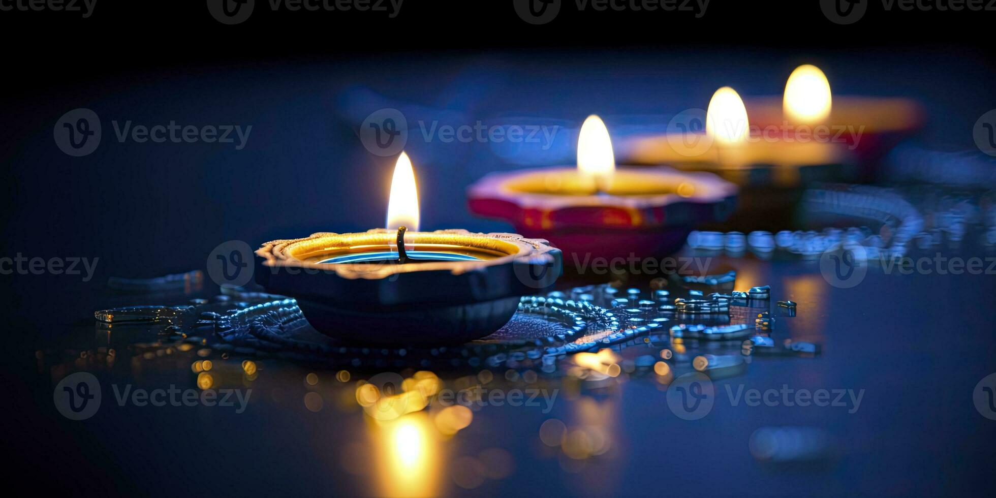 AI generated Happy Diwali. Diya oil lamps were lit during the celebration. AI Generated photo