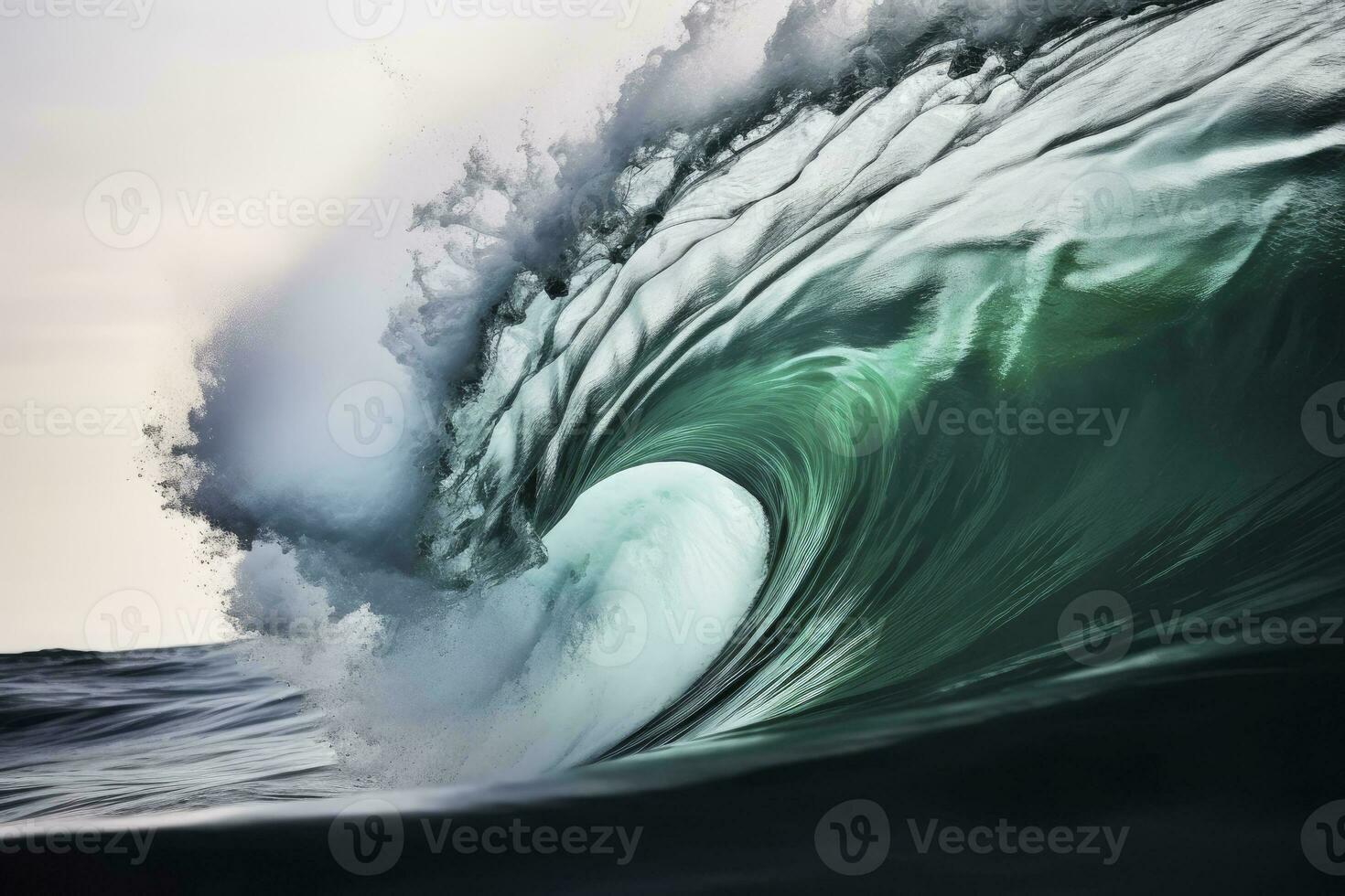 AI generated Extreme close up of thrashing emerald ocean waves. AI Generated photo