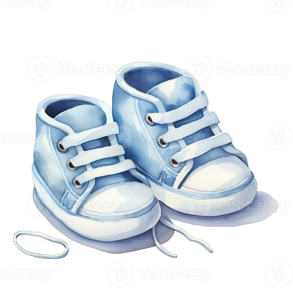 AI generated Watercolor newborn small shoes isolated white background. AI Generated photo