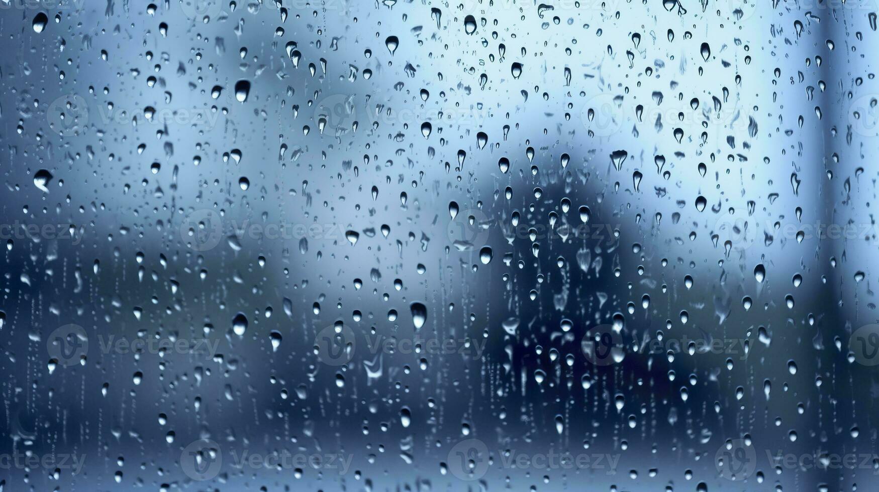 AI generated Raindrops on the window. Blue tone. Generative AI photo