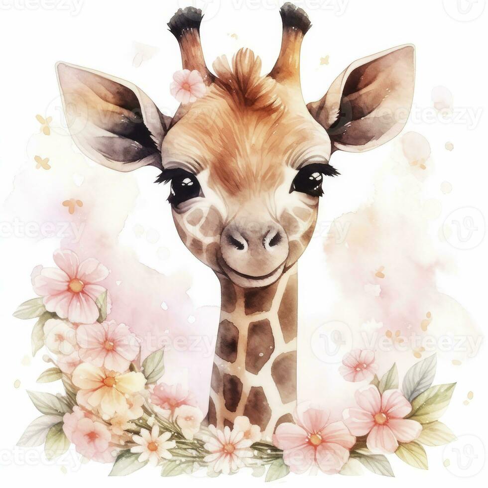 AI generated Watercolor Baby Giraffe. AI Generated photo