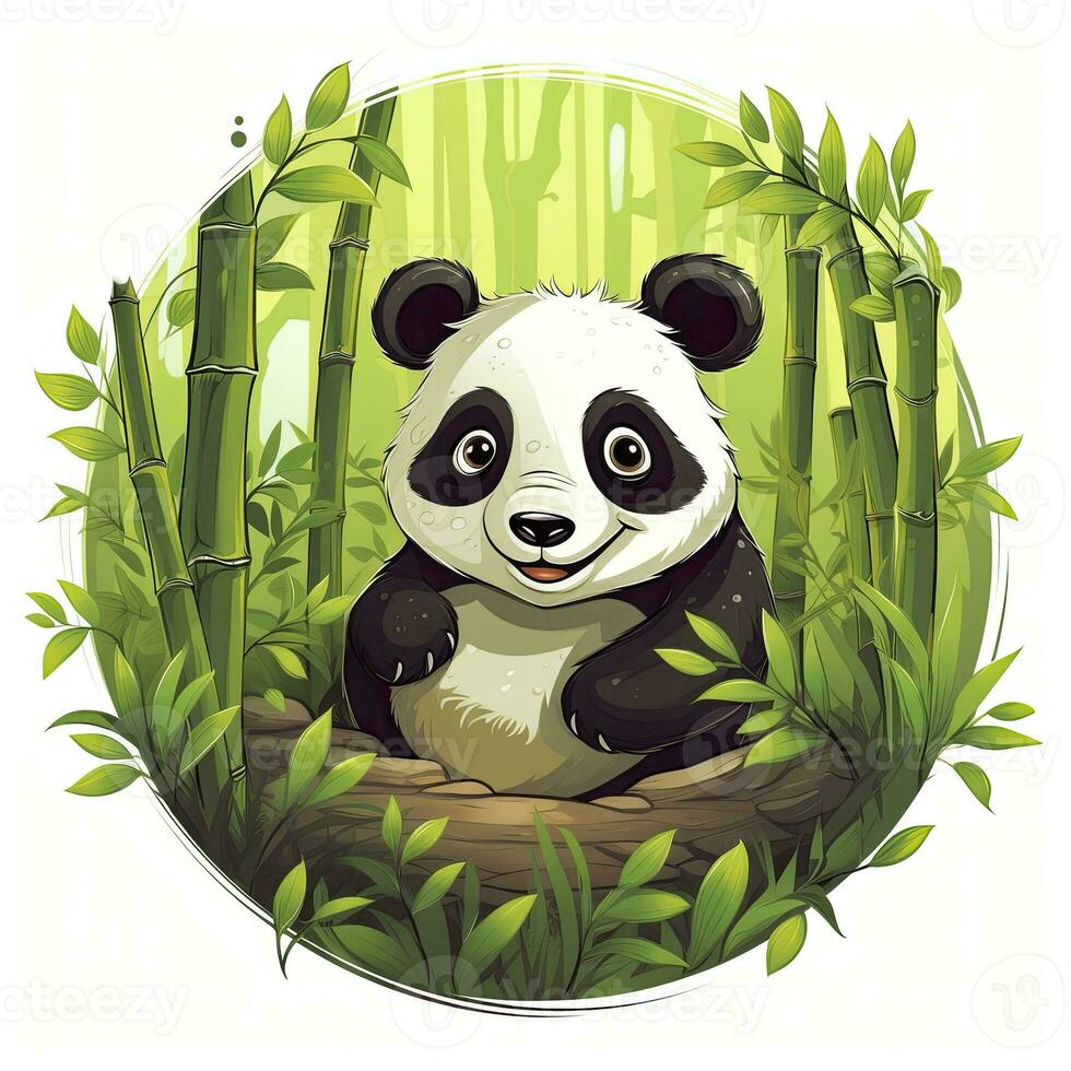 AI generated Cute panda in the middle of a bamboo forest. T-shirt design. AI Generated photo