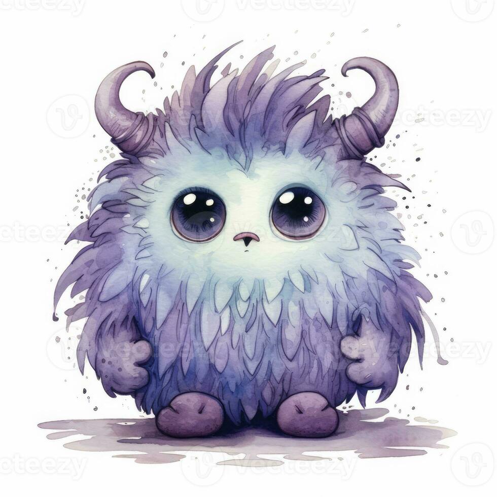 AI generated Watercolor cute monster on white background. AI Generated photo