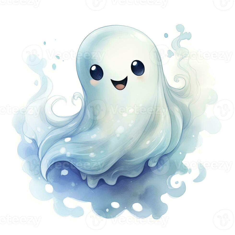 AI generated The watercolor cute ghost on white background. AI Generated photo