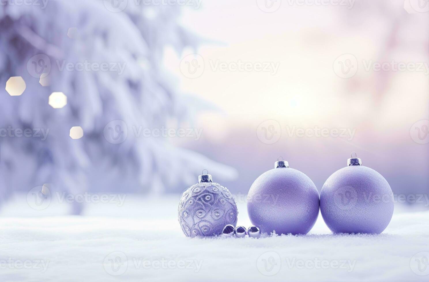 AI generated Christmas decorations ball on snow background. AI Generated photo