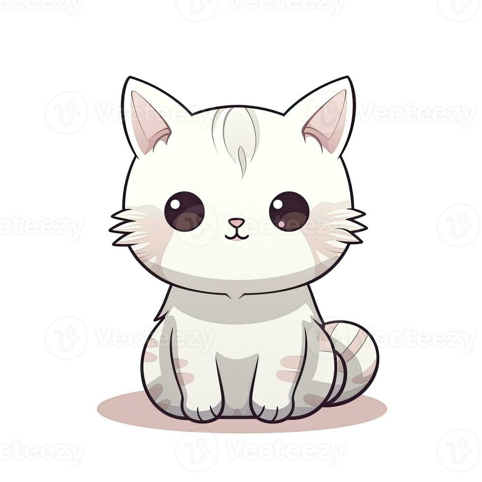 AI generated Cute Kawaii cat clipart icon white background. AI Generated photo