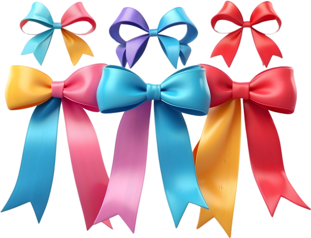 AI generated colorful bows and ribbon on a transparent background png
