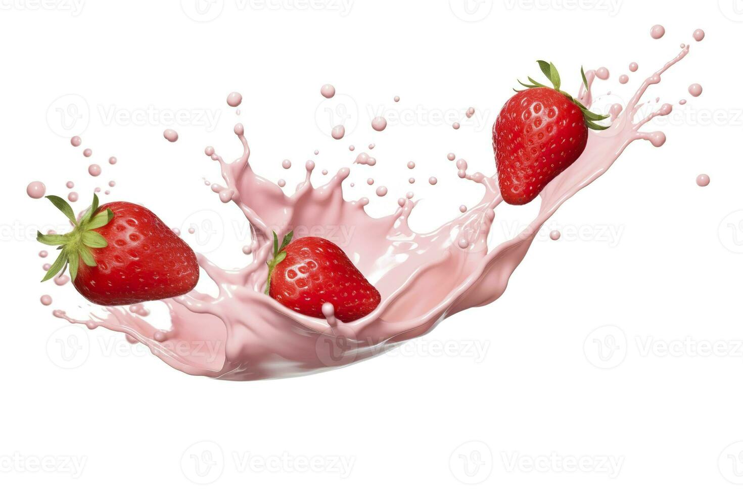 AI generated milk or yogurt splash with strawberries isolated on white background, 3d rendering. AI Generated photo