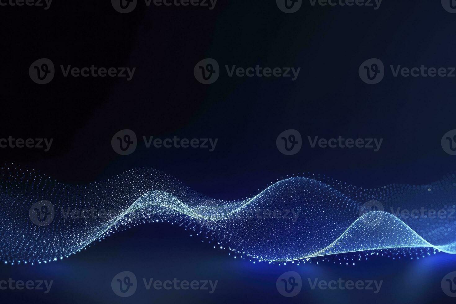 AI generated Dynamic blue particle wave. Abstract sound visualization. Digital structure of the wave flow of luminous particles. AI Generated. photo