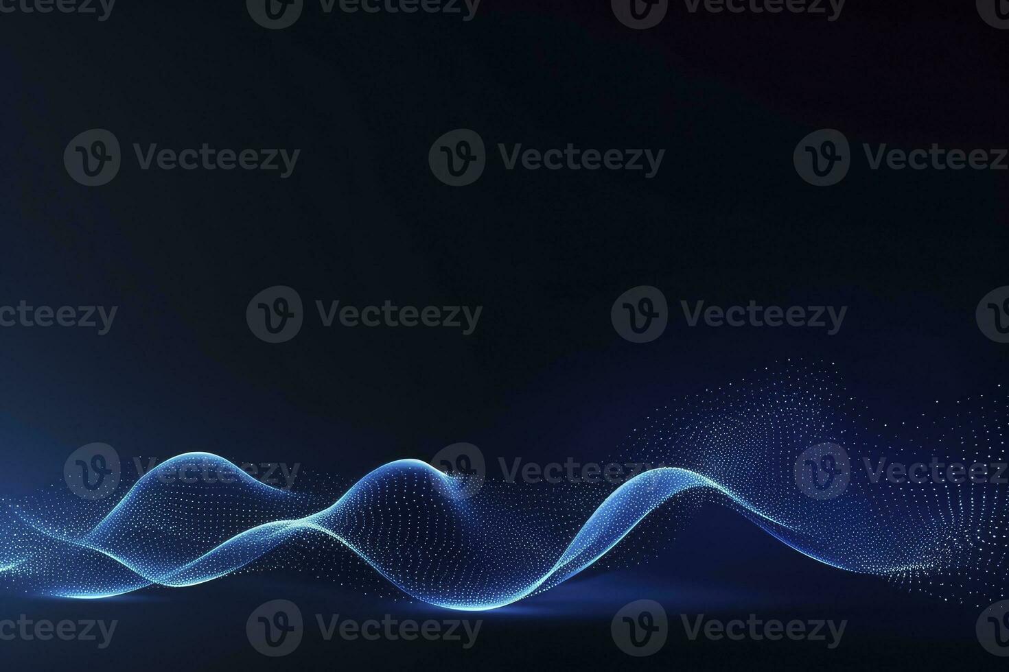 AI generated Dynamic blue particle wave. Abstract sound visualization. Digital structure of the wave flow of luminous particles. AI Generated. photo
