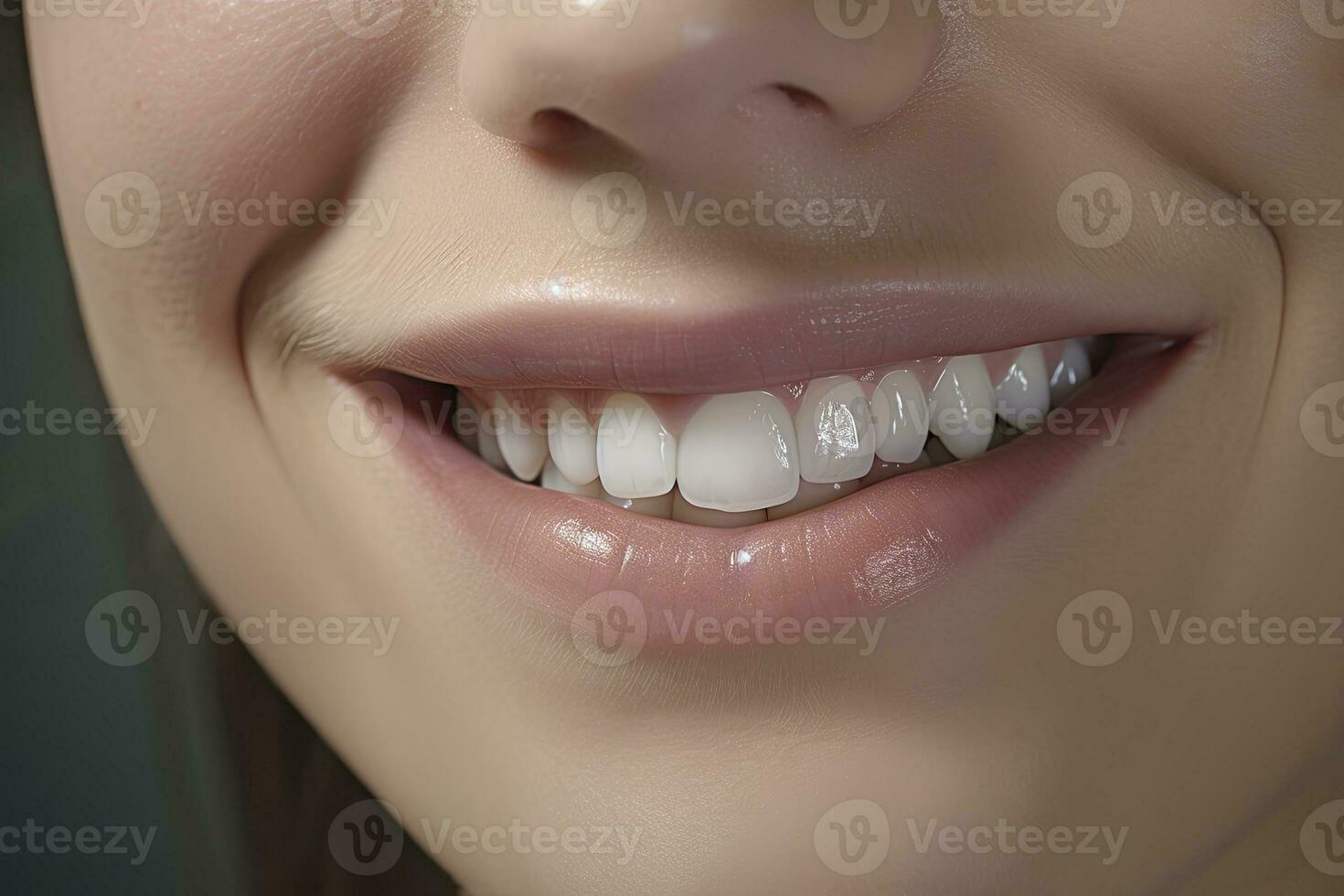 ai generado cerca arriba de un sonrisa con bonito blanco dientes. ai generado foto