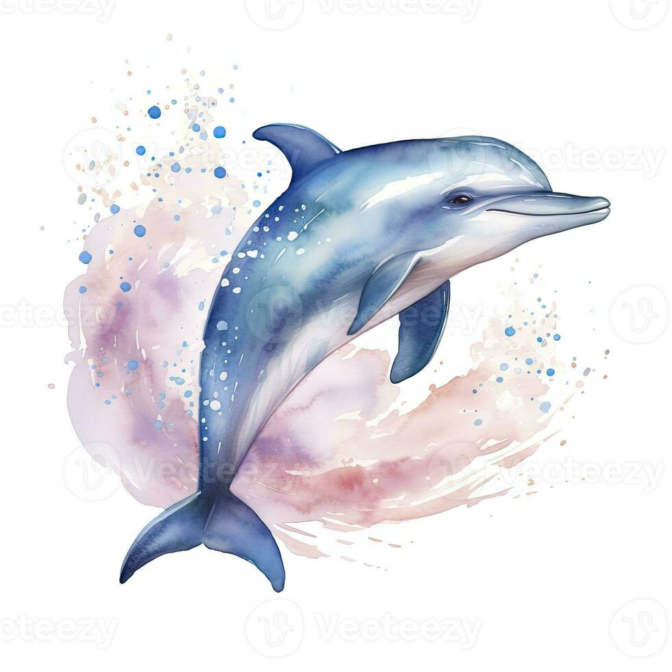 AI generated Watercolor fantasy Baby Dolphin clip art isolated white background. AI Generated photo