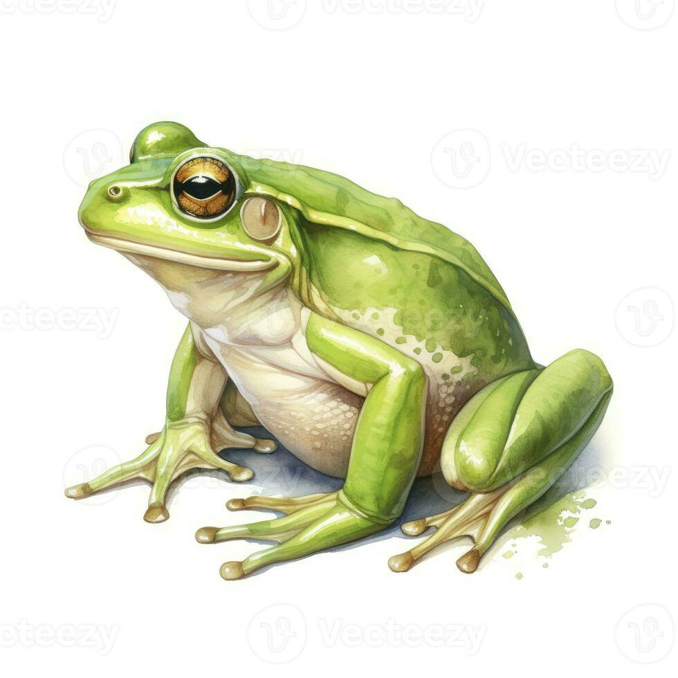 AI generated Watercolor green frog on white background.  AI Generated photo