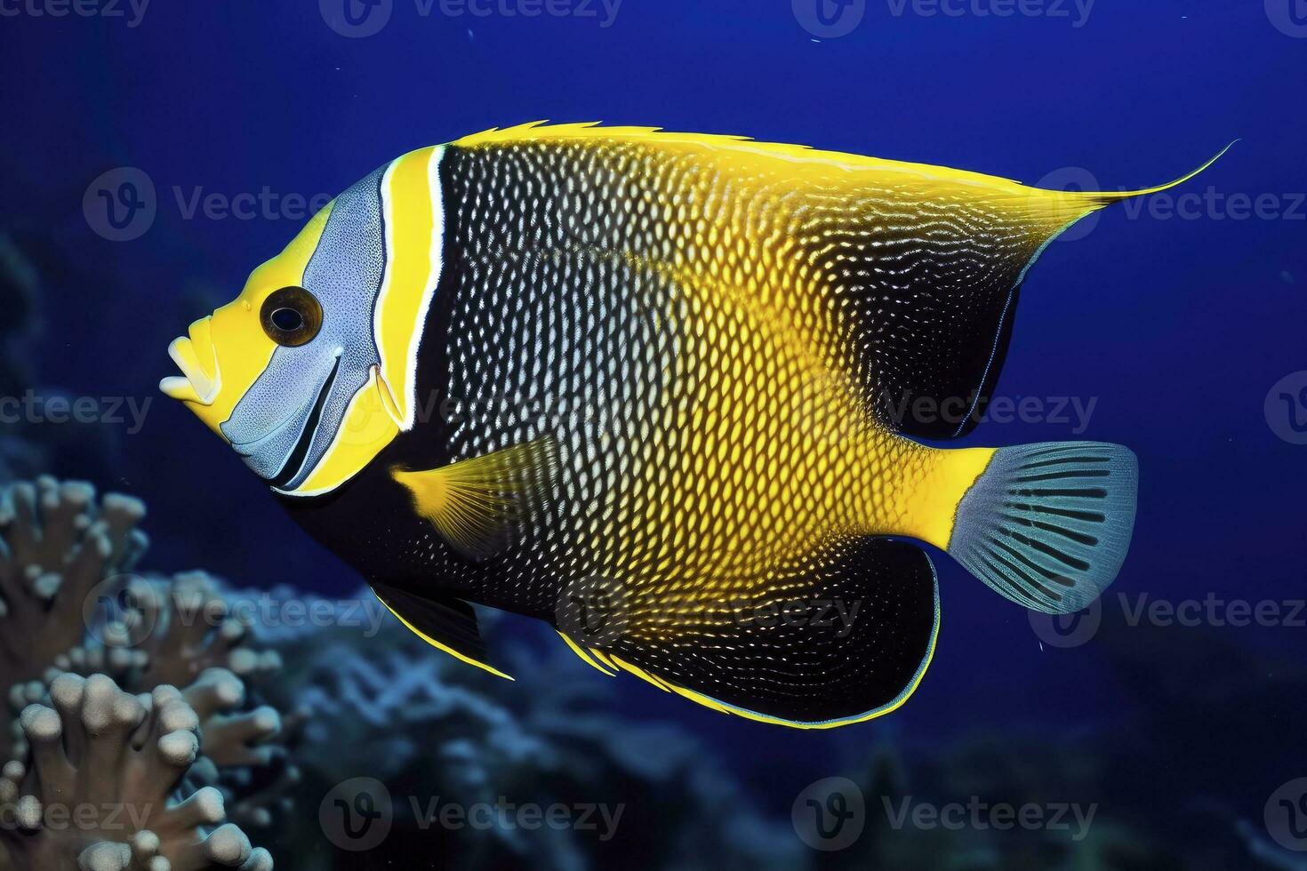 AI generated Beautiful angelfish in the ocean. AI Generated photo