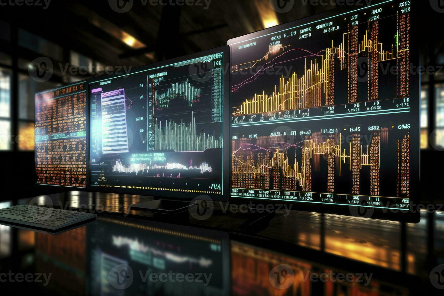 AI generated Digitally Generated Currency and Exchange Stock Chart for Finance and Economy Based Computer Software and Coding Display. AI Generated photo