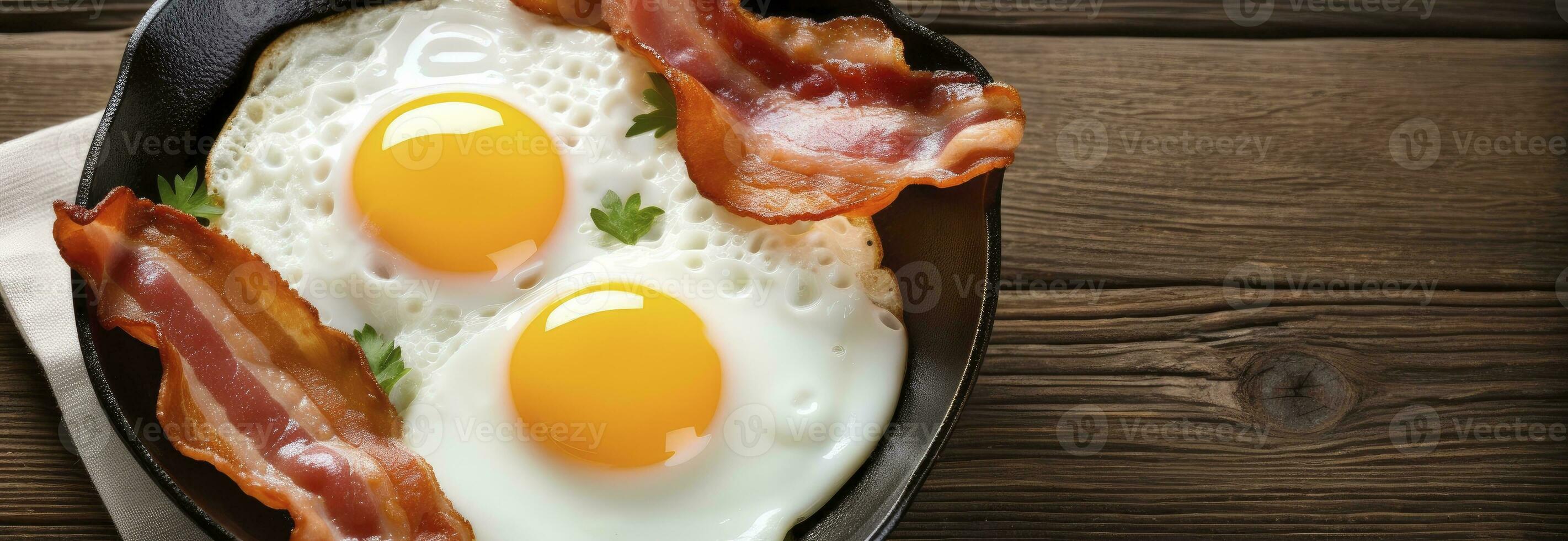 AI generated Fried eggs and bacon. AI Generated photo