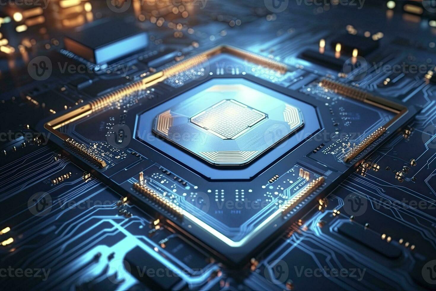 AI generated Futuristic central processor unit. Powerful Quantum CPU motherboard. AI Generated photo