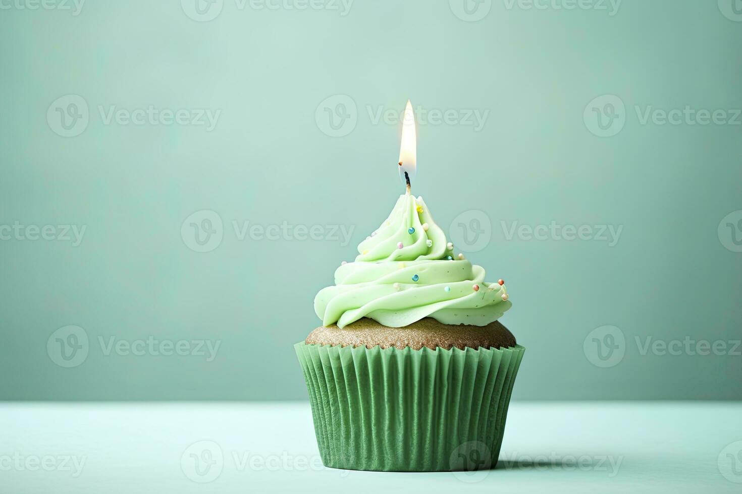 AI generated Happy Birthday Cupcake with Candle. AI Generated photo