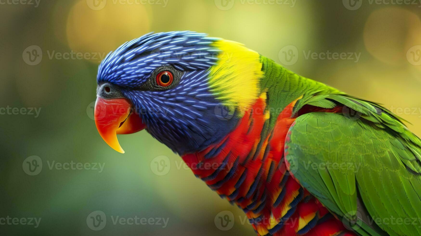 AI generated Side view Closeup of beautiful and colorful Lorikeet Green naped bird. Generative AI photo