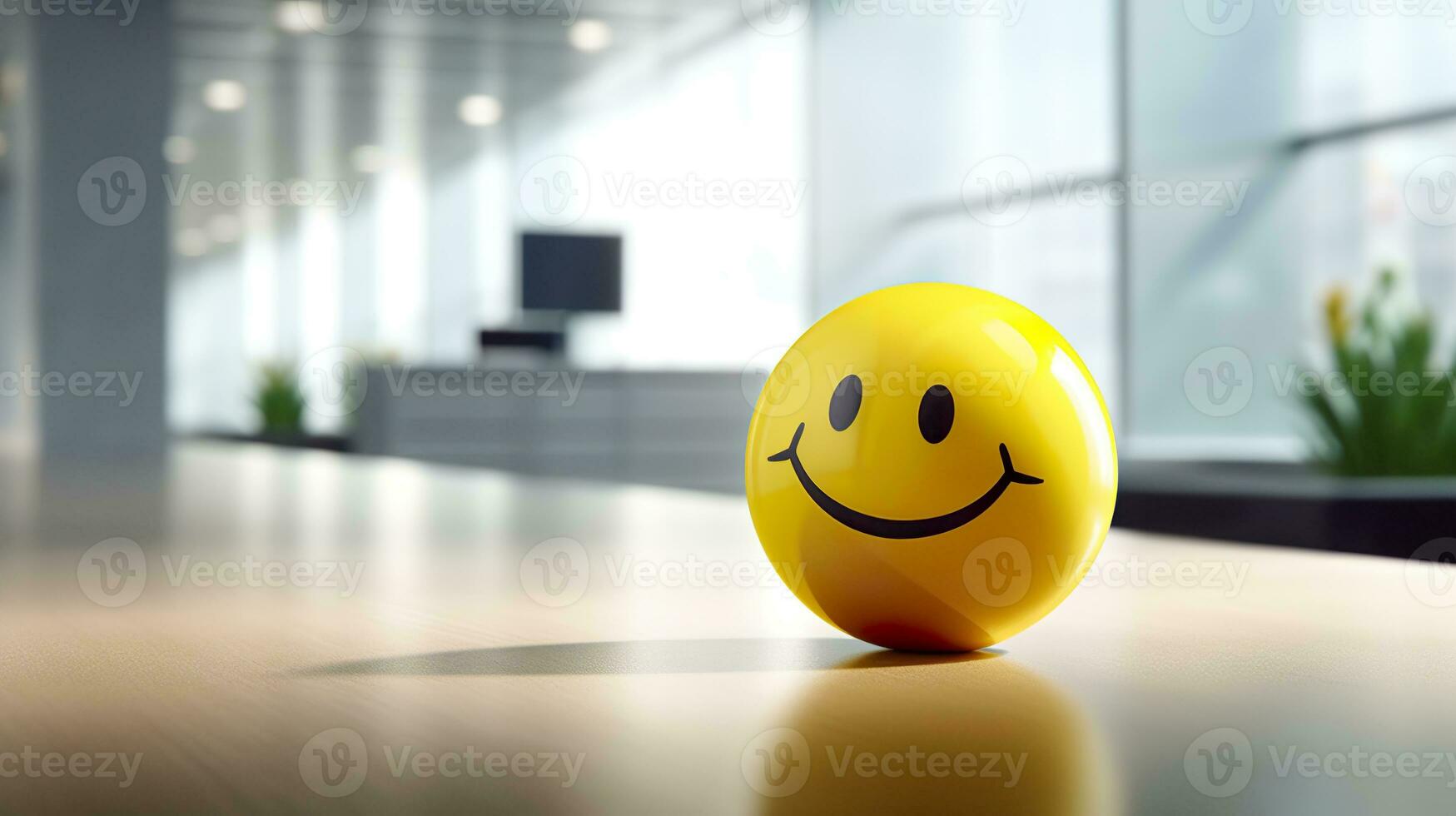 ai generado un amarillo sonriente pelota lata promover un positivo trabajo ambiente. generativo ai foto