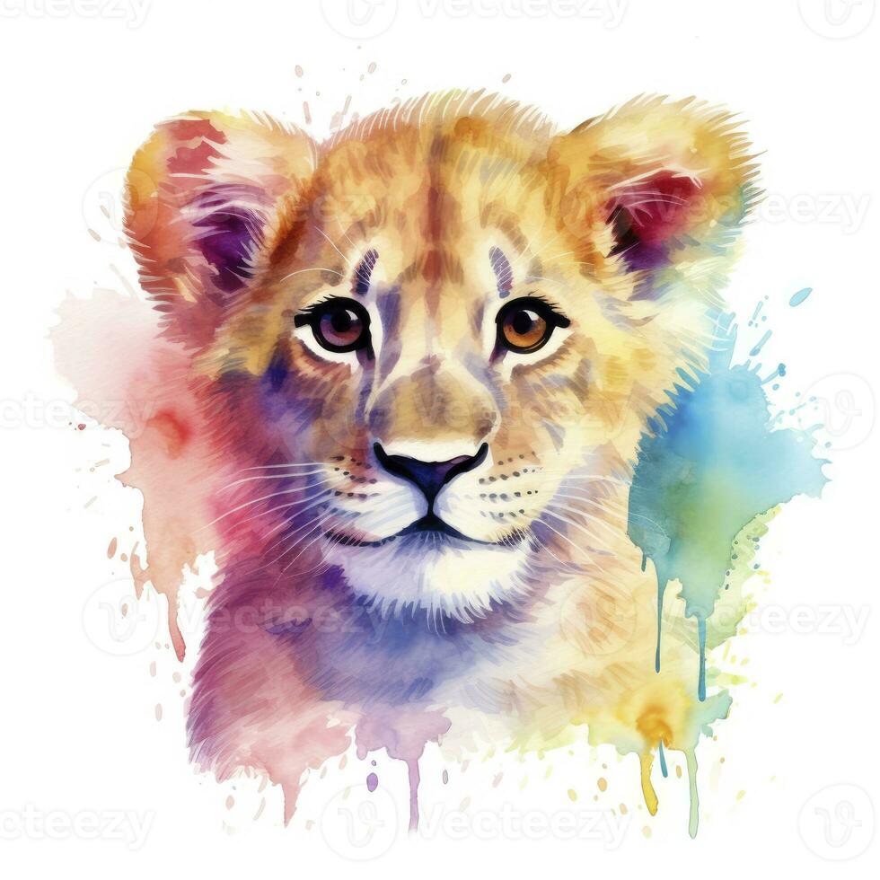 AI generated Watercolor Baby Lion. AI Generated photo