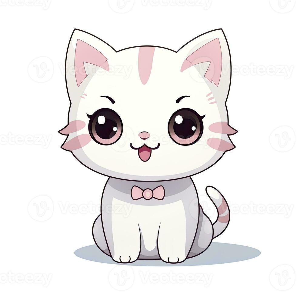 AI generated Cute Kawaii cat clipart icon white background. AI Generated photo