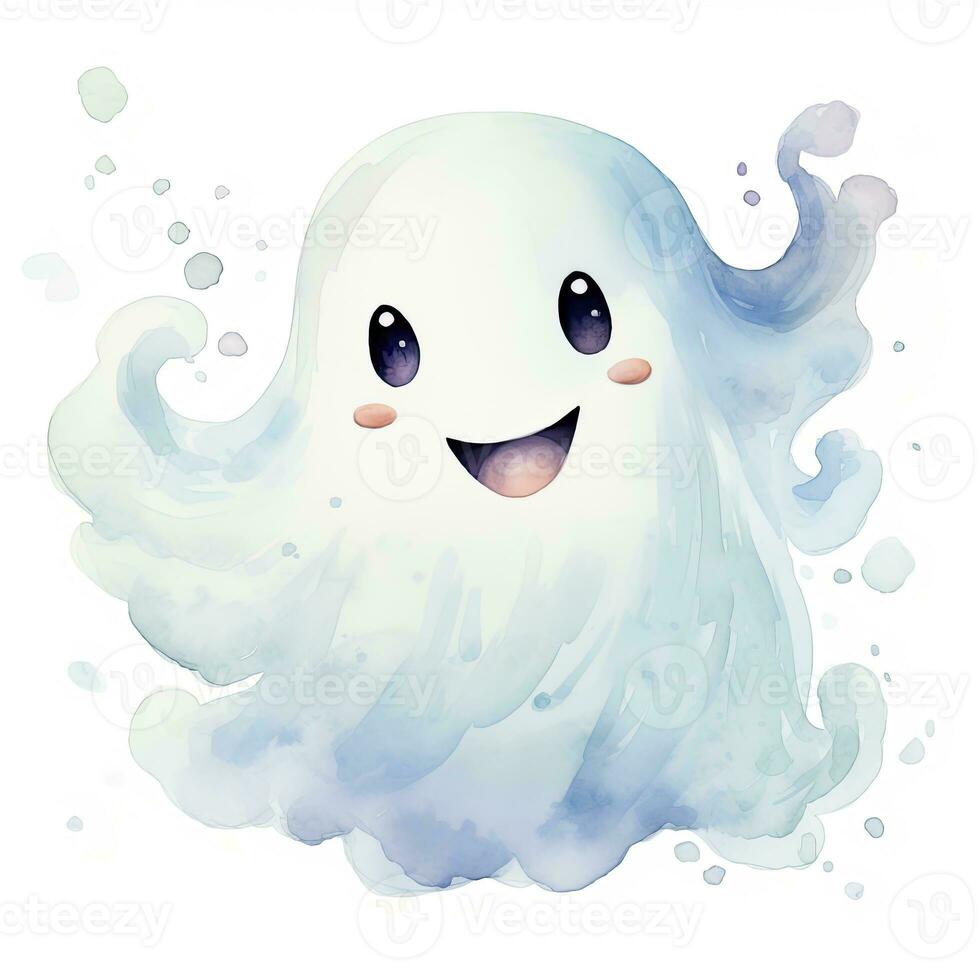 AI generated The watercolor cute ghost on white background. AI Generated photo