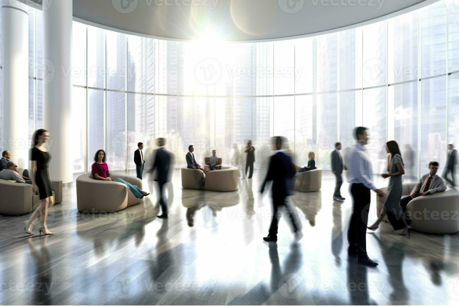 AI generated Group of people in the lobby. Business center. AI Generated photo