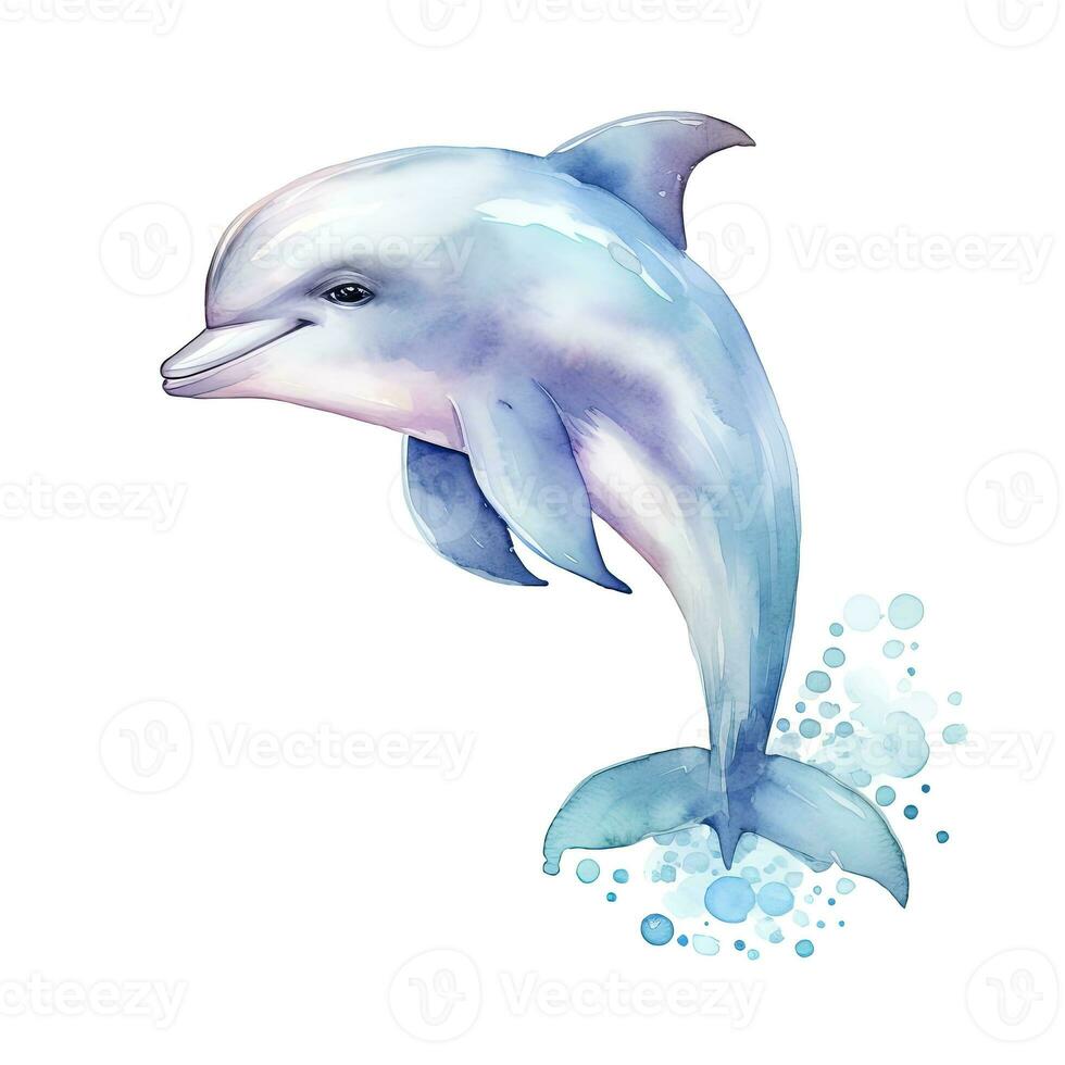 AI generated Watercolor fantasy Baby Dolphin clip art isolated white background. AI Generated photo