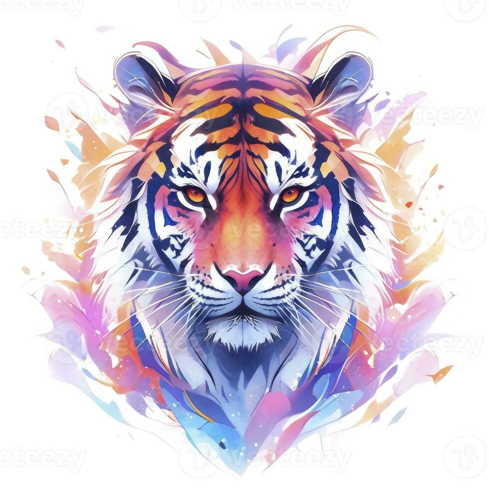 AI generated Watercolor tiger head on isolated with white background. AI Generated photo