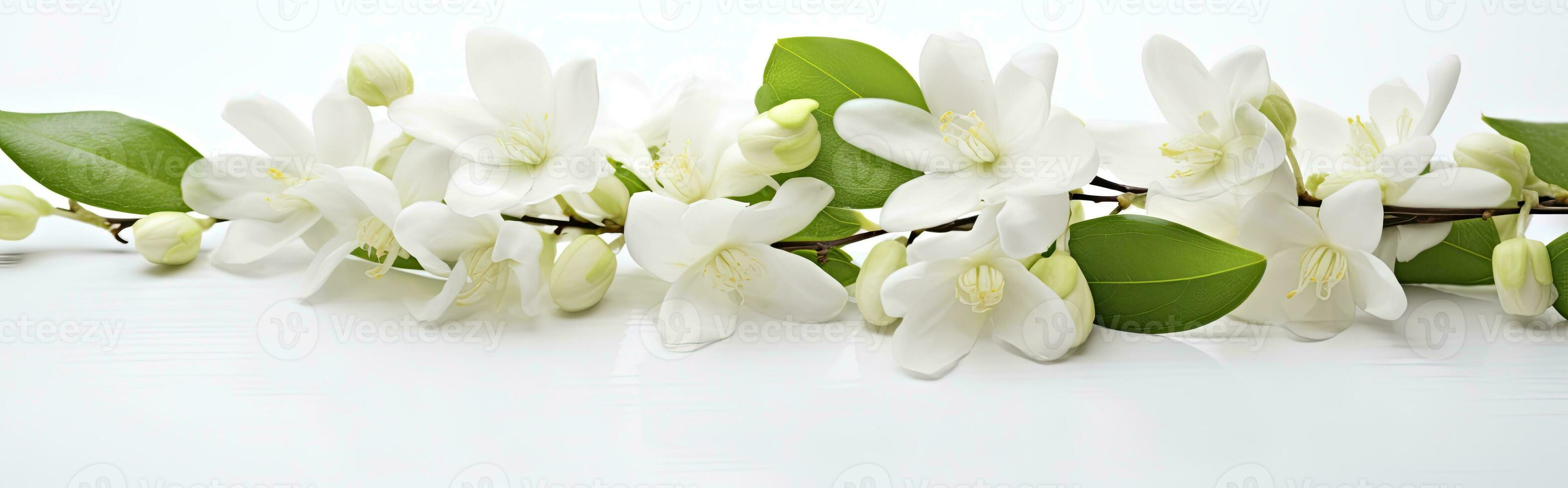 AI generated Jasmine flowers on white surface. AI Generated photo