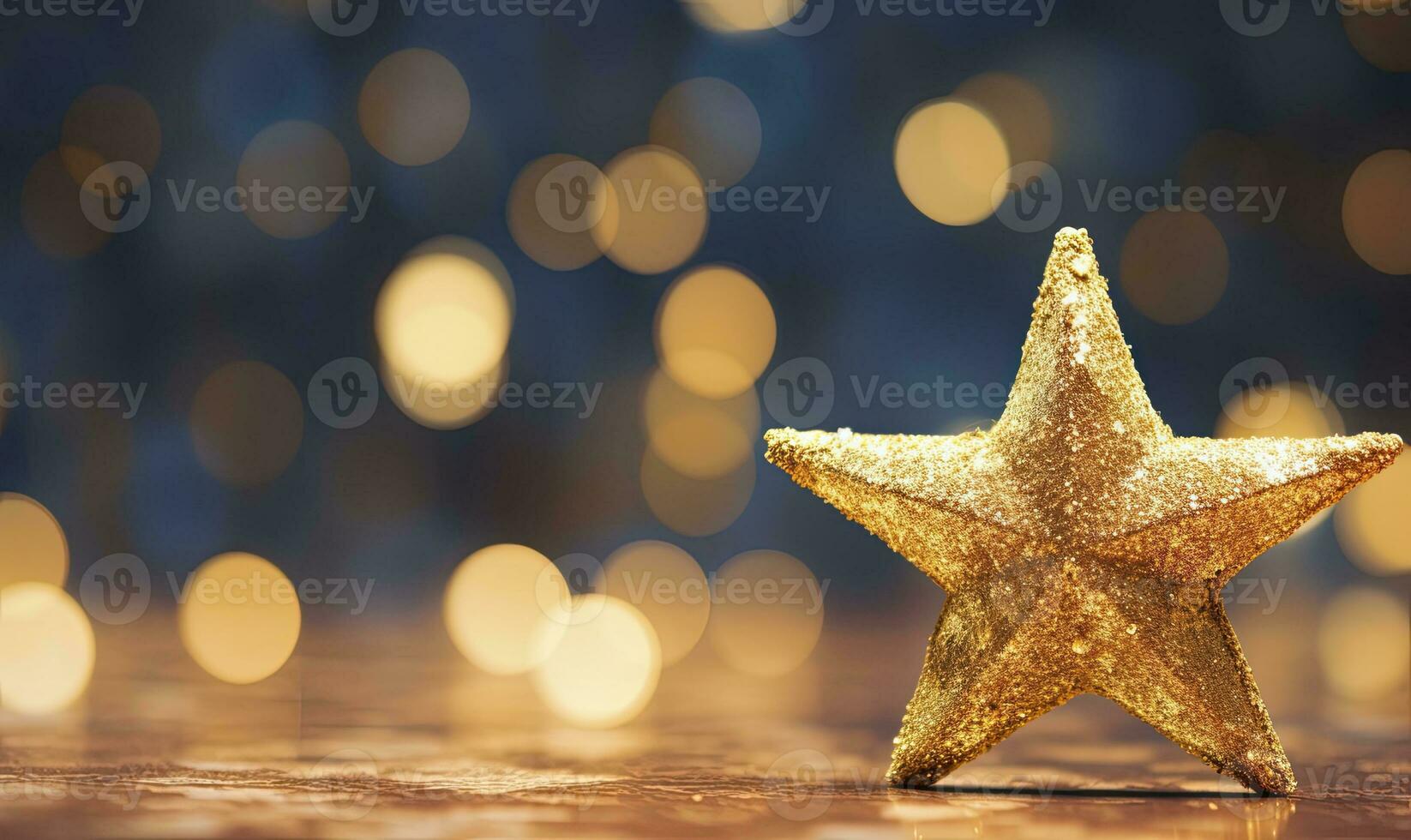 AI generated Sparkling Golden Christmas Star. Ornament Decoration Defocused Bokeh Background. AI Generated photo