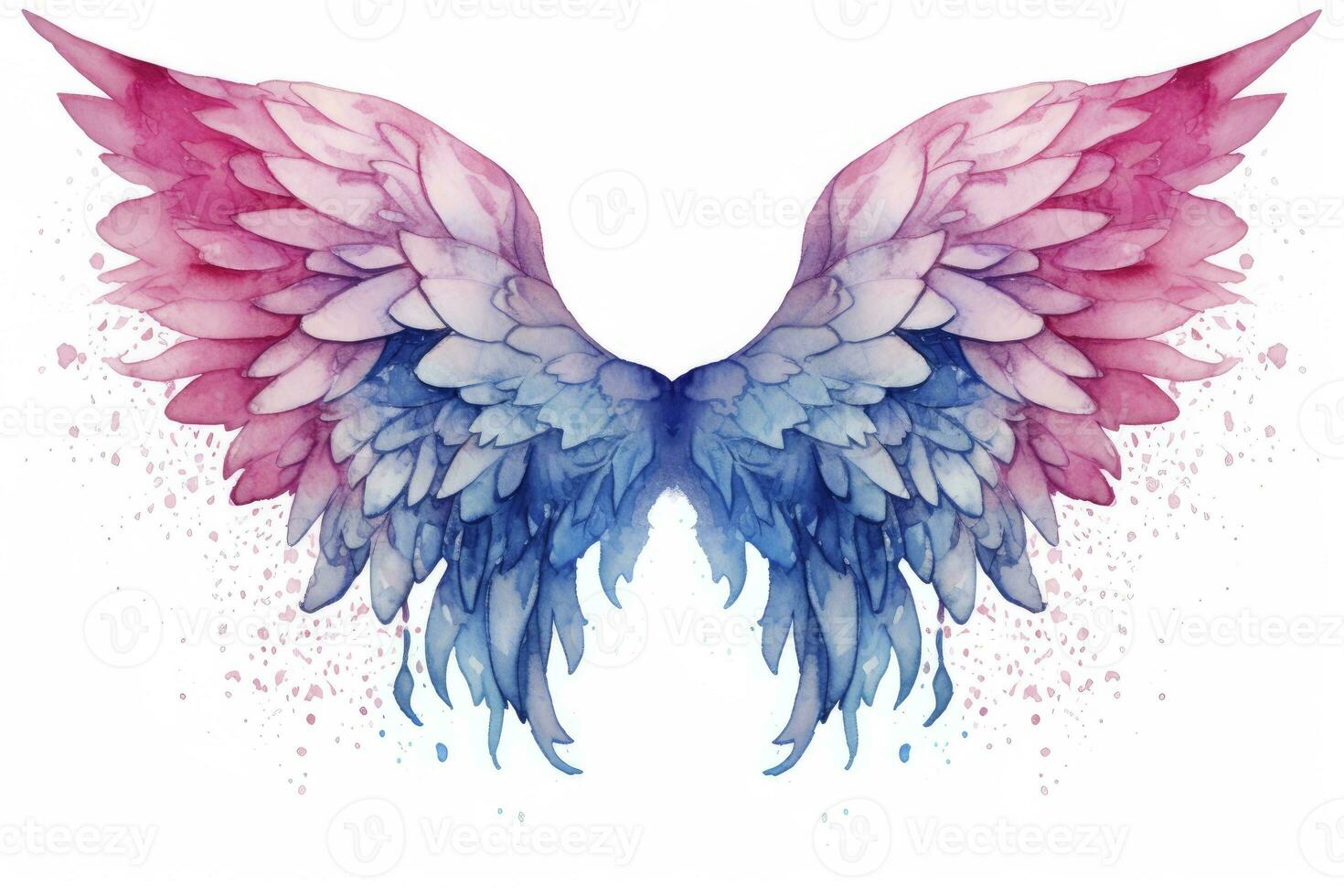 AI generated Beautiful magic watercolor blue pink wings. AI Generated photo