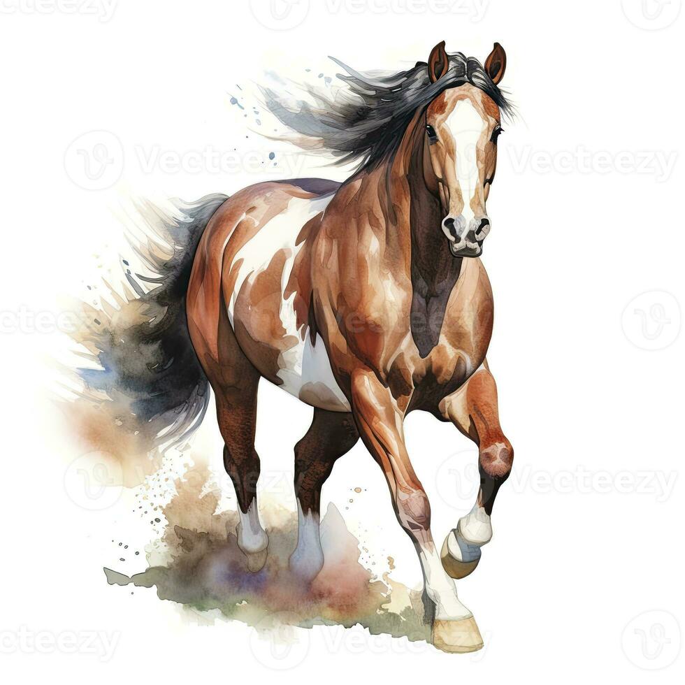 AI generated Horse running in watercolor design. AI Generated photo