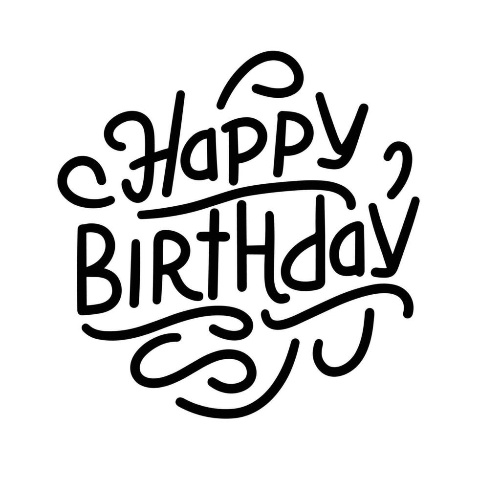 Happy Birthday inscription. Handwriting concept text banner Happy Birthday short phrase square composition. Hand drawn vector art.