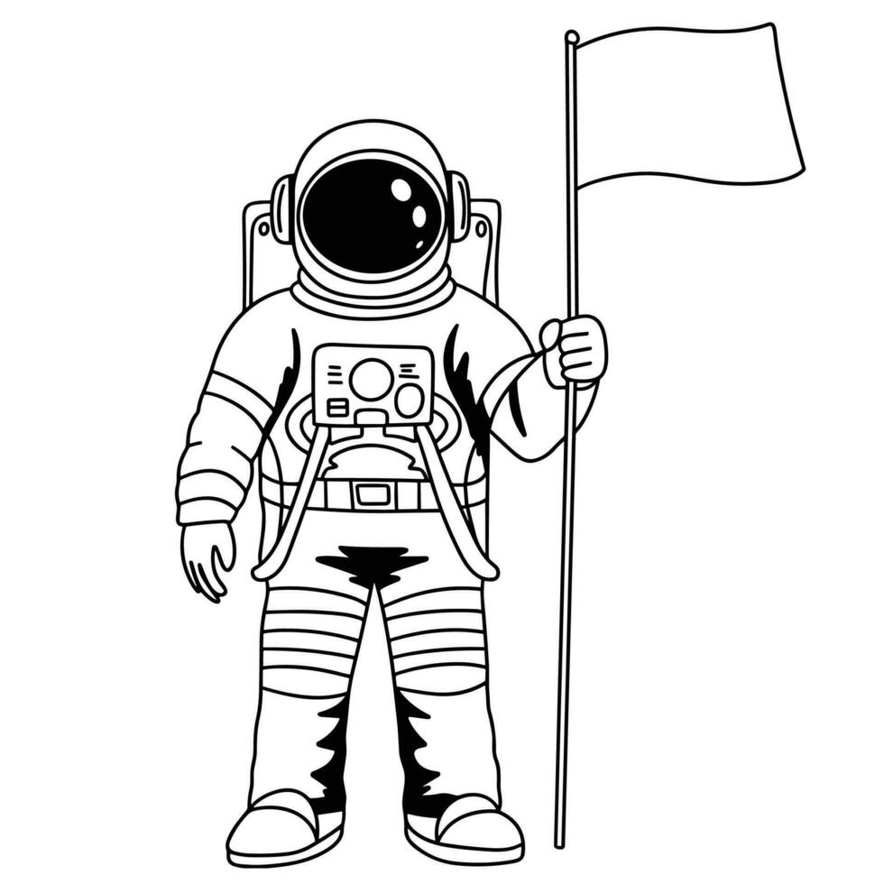 Astronaut colored outline isolated on background hand drawn vector art.