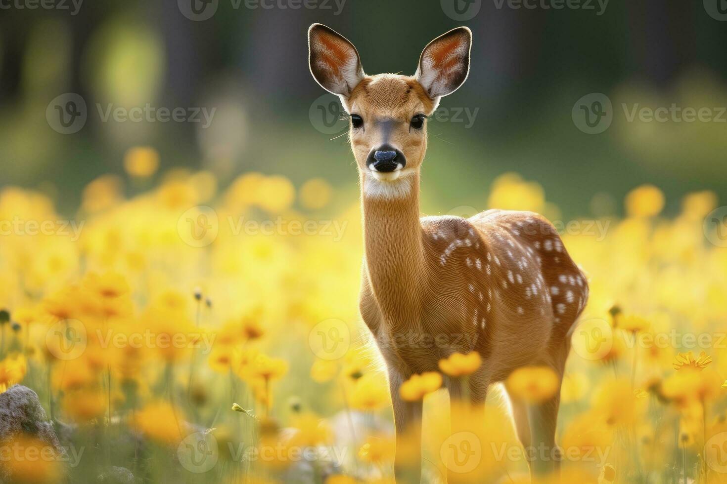 AI generated Female roe deer with beautiful flower. AI Generated photo